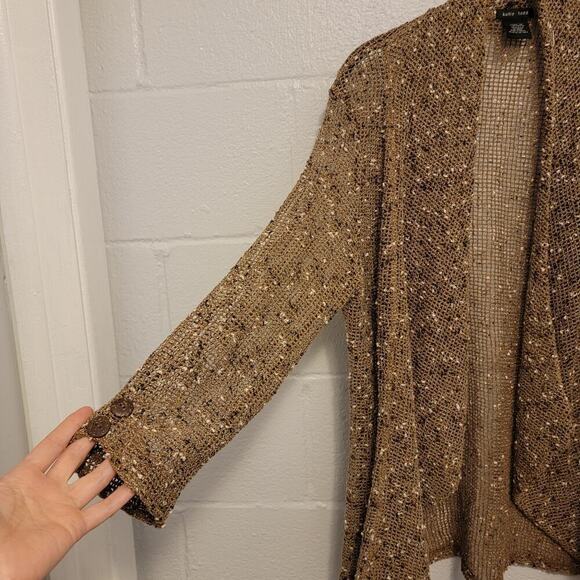 Katie Todd Lagenlook Fishnet Jacket Cardigan Open Front Earthtone Medium 389 - Picture 4 of 11